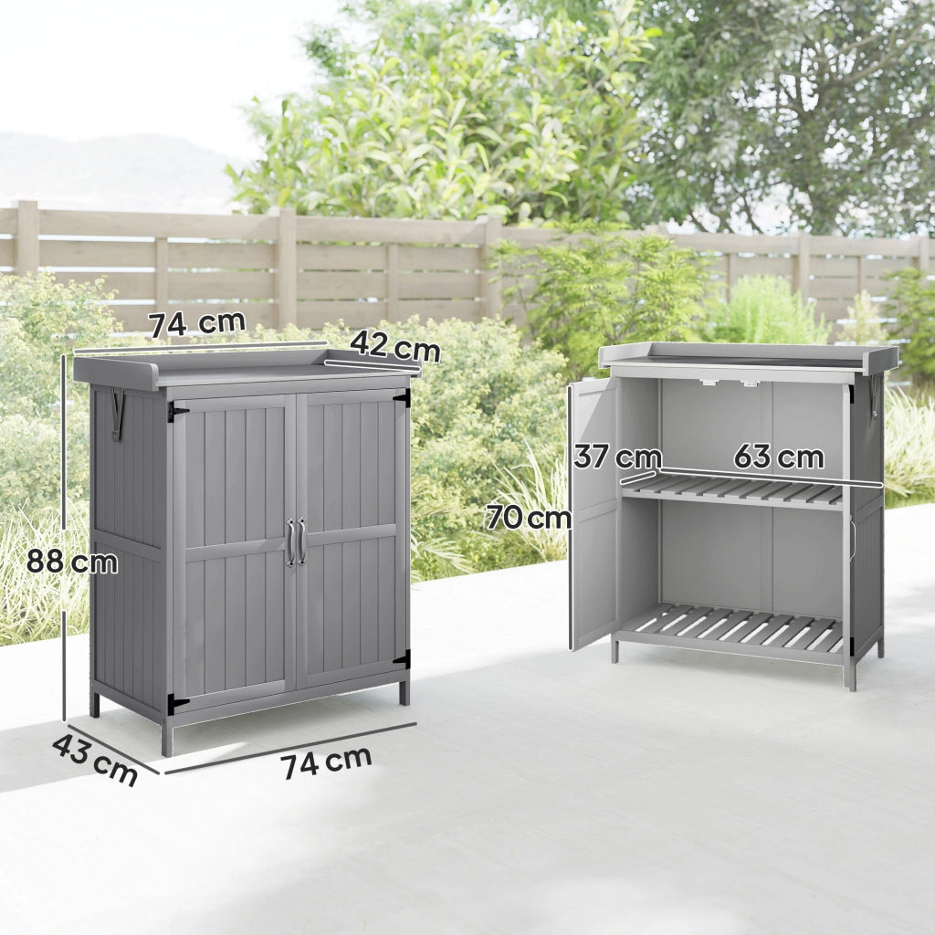 Armadietto da Esterno, Capanno Porta Attrezzi con Mensola, in Legno con 2 Ante per Giardino, Patio, Grigio