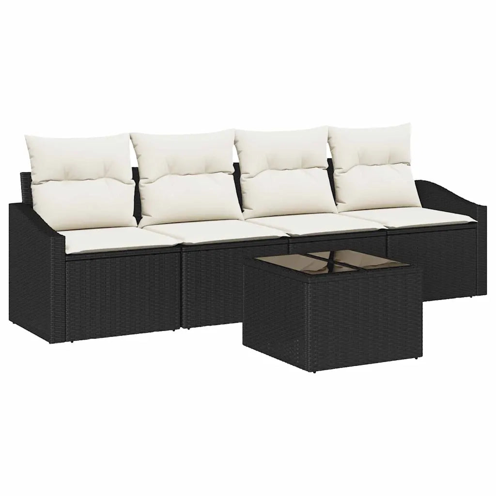 Set di divani con cuscino 5 pcs Nero e Crema polyrattan 3346587