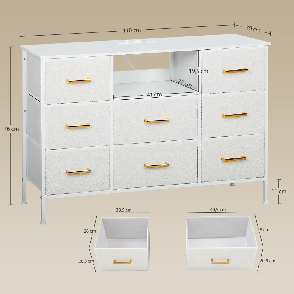 Cassettiera 8 cassetti in tessuto con presa di corrente ¨C Minimal ¨C crema bianco
