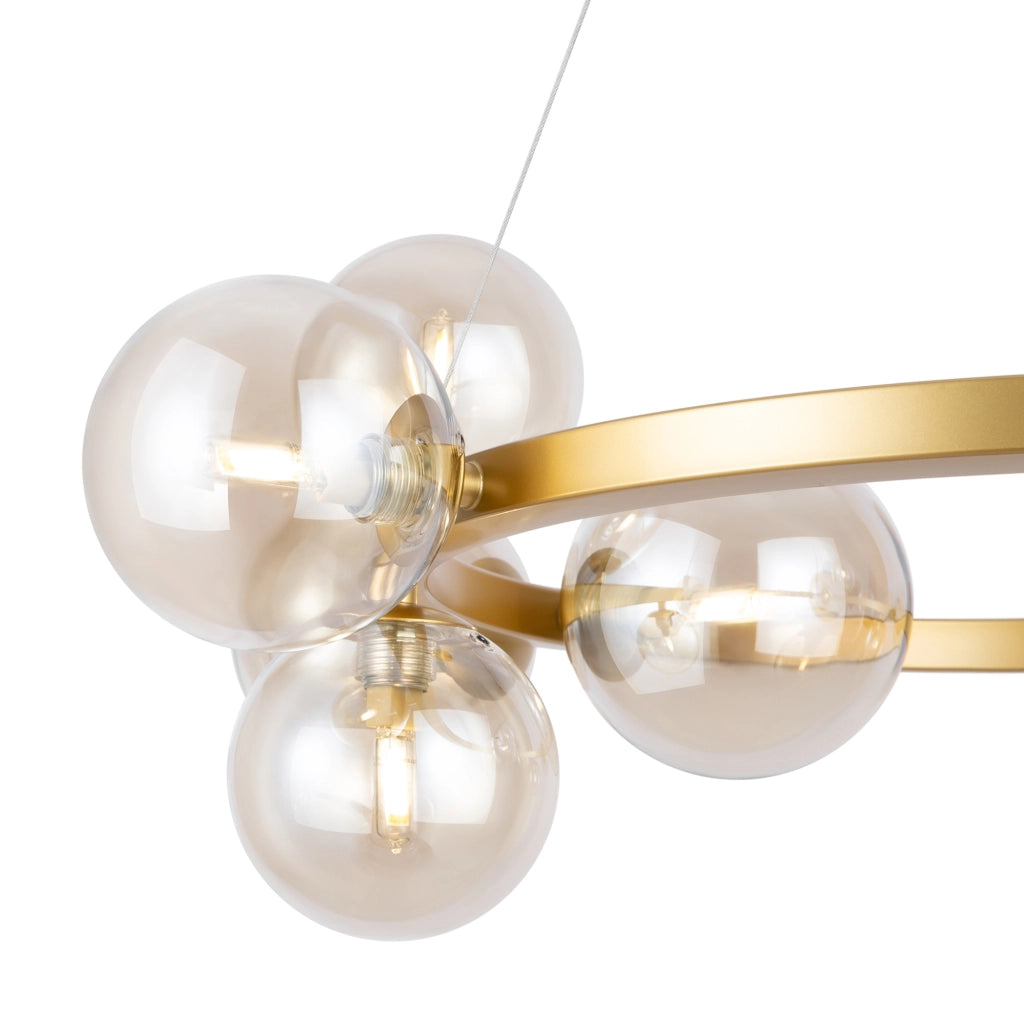 Maytoni Lampadario moderno Dallas 11 luci G9 oro metallo diffusore vetro cognac