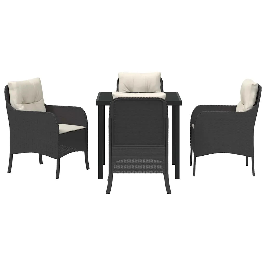Set da Pranzo per Giardino con cuscino 5 pcs Nero polyrattan