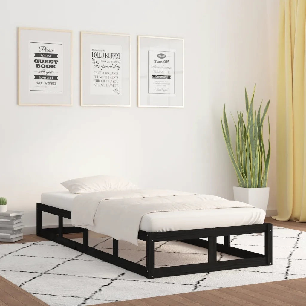 Giroletto-Struttura Letto Nero 75x190 cm Small Single in Legno Massello 415405