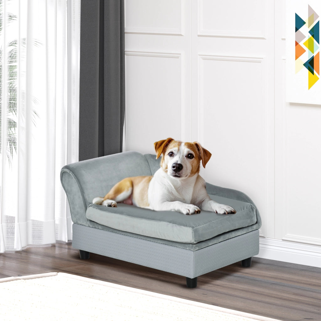 Divano per Cani ¨C Minimal ¨C Legno, Poliestere, Grigio Chiaro, 76x45x43 cm