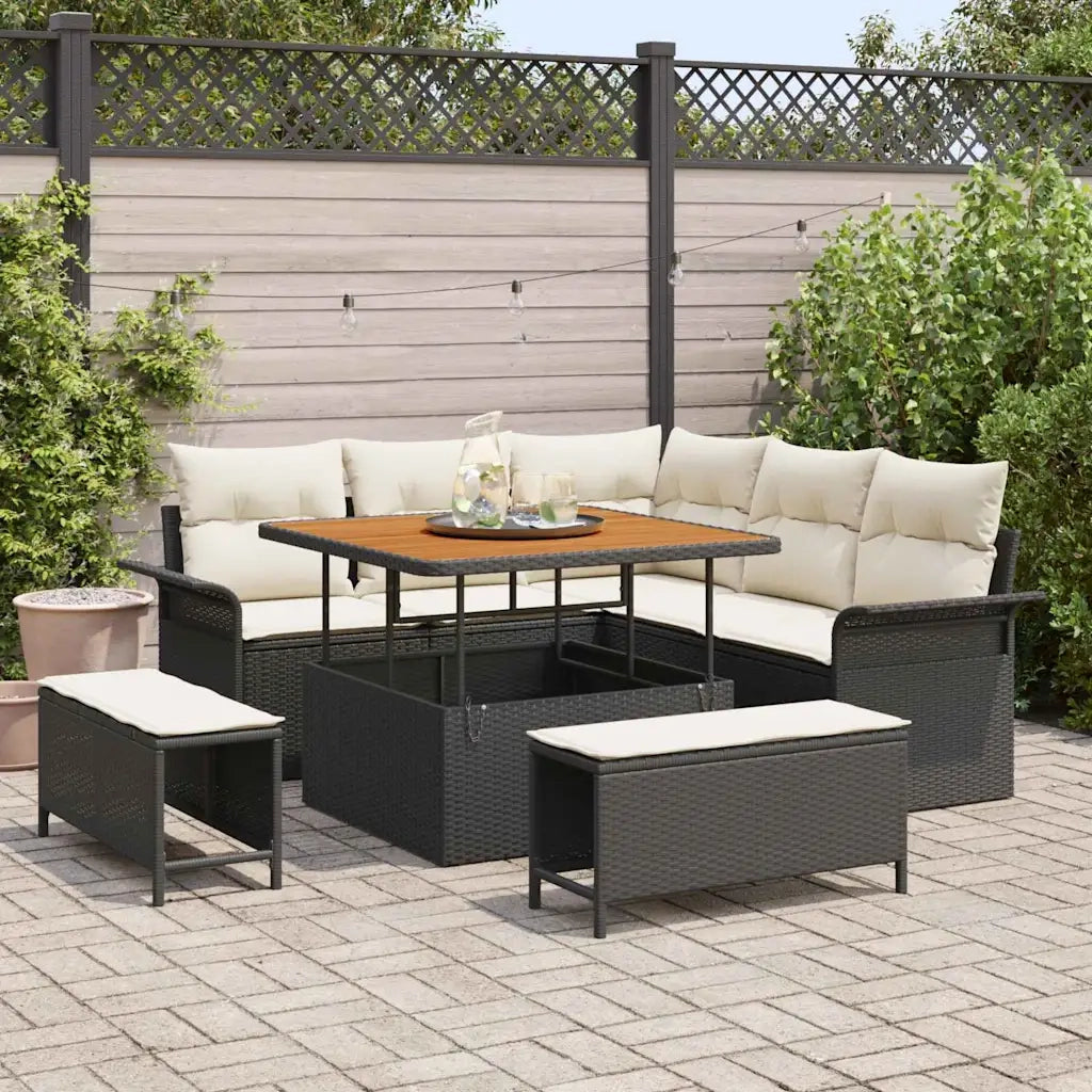 Set Divano da Giardino con cuscino 8 pcs Nero e Crema 3364075