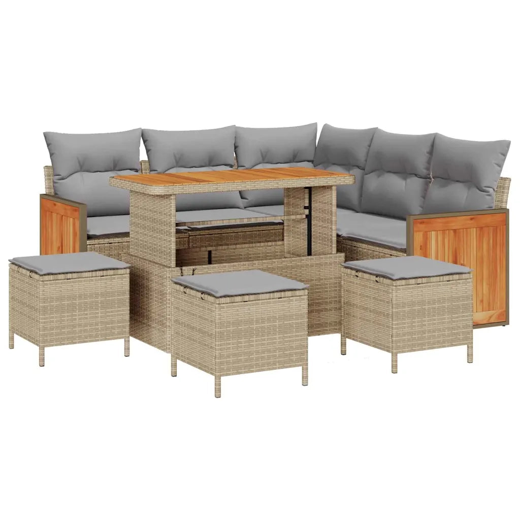 Set Divano da Giardino 9 pcs Beige e Grigio Chiaro polyrattan