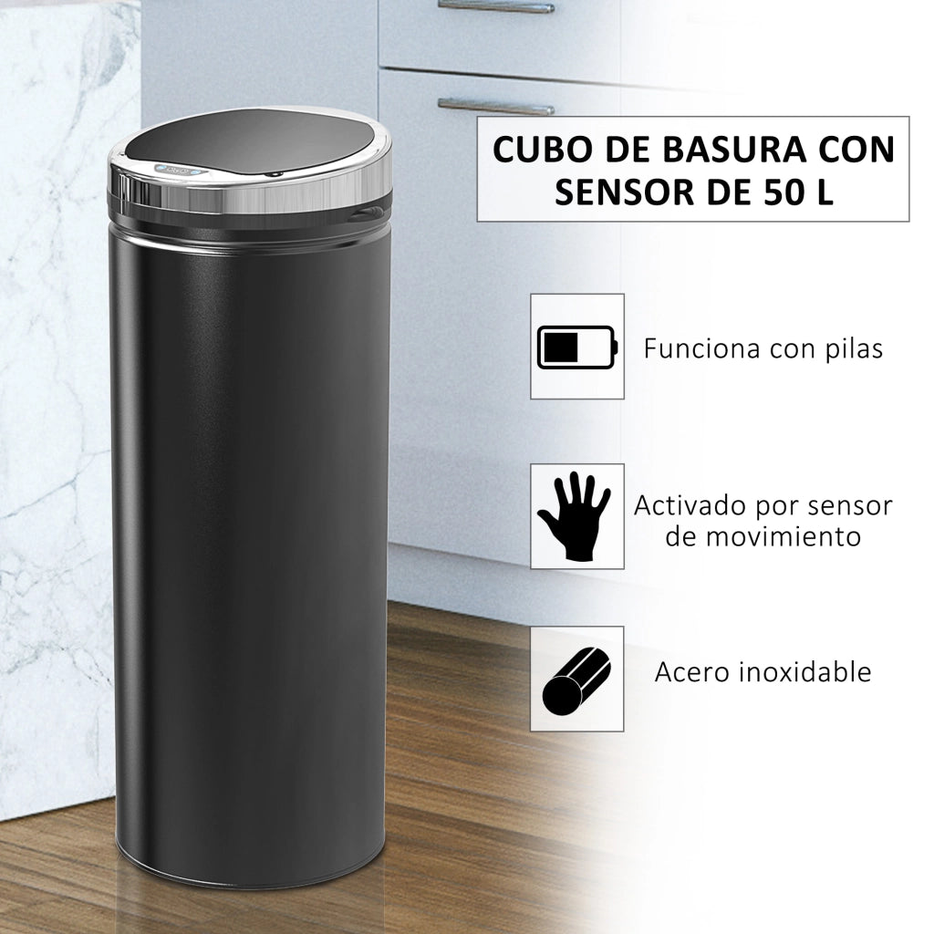 Cestino Automatico 50L ¨C Minimal ¨C Nero Acciaio Inossidabile