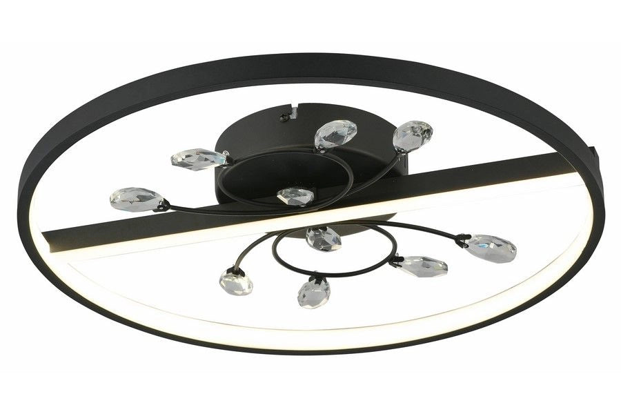 Plafoniera anello nera Dacota cristalli LED 24W 45cm