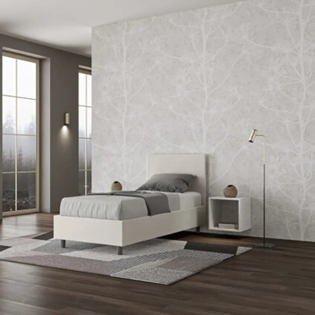 Letto singolo con rete imbottito 80x190 similpelle bianco Adele