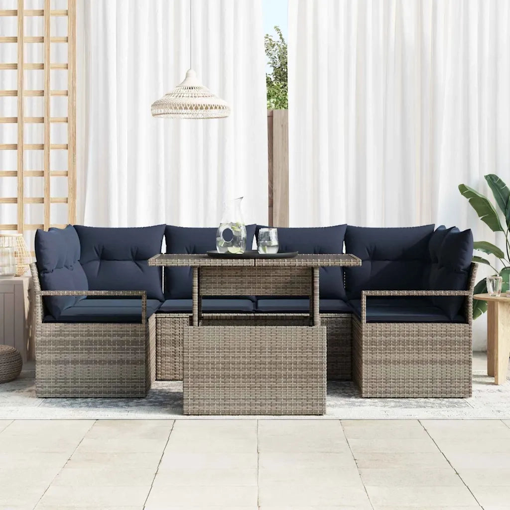 Set Divano da Giardino 7 pcs grigio e blu navy polyrattan 3348761