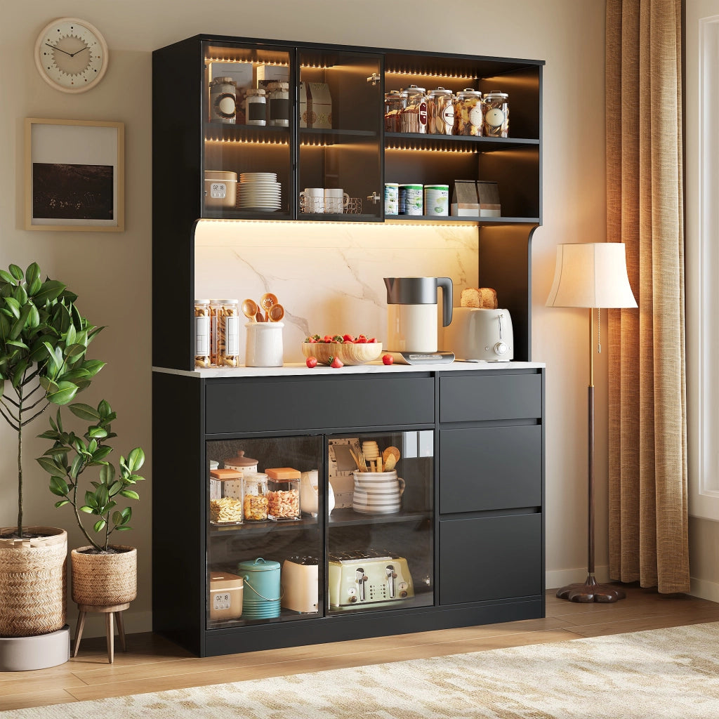 SIDEBOARD 120x40x180 cm Bianco e Nero in MDF con LED