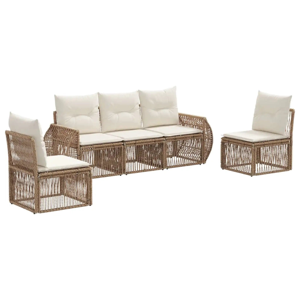 Set Divano da Giardino 5 pz Beige e Bianco Crema polyrattan 3435375