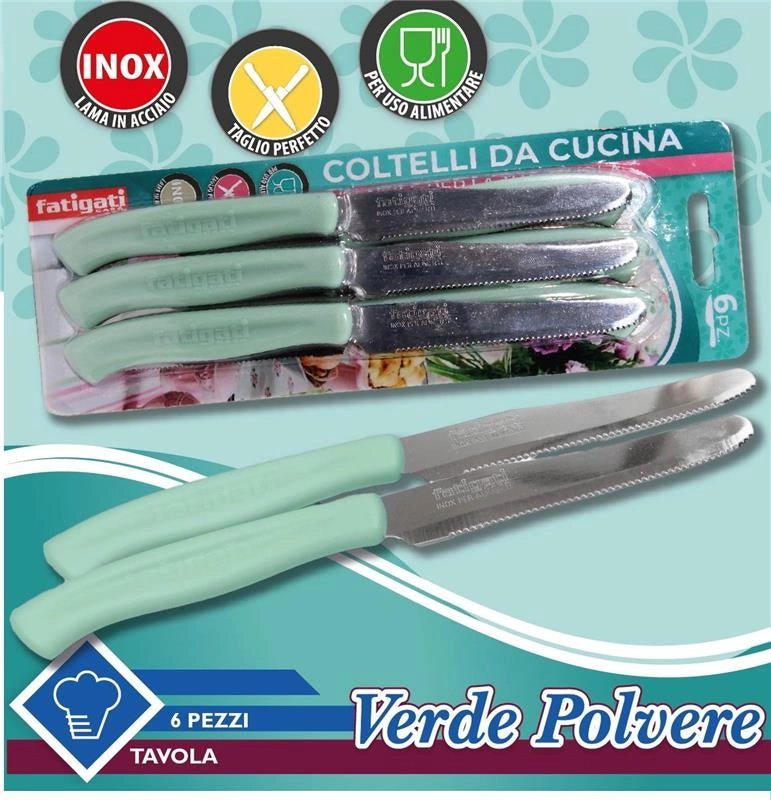 COLTELLI DA TAVOLA SET DA 6 PZ IN COLORAZIONE VERDE POLVERE