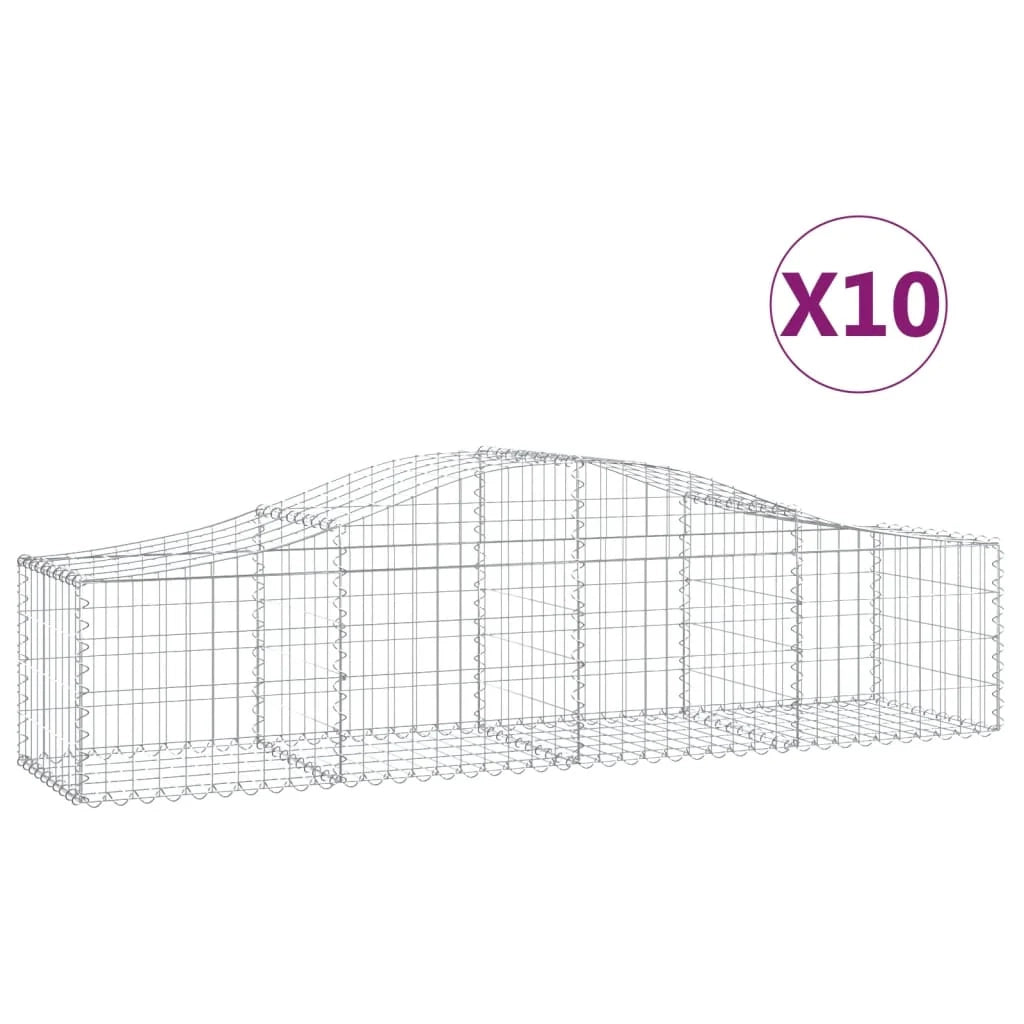 Cestini gabbioni recinzione a gabbia muro di contenimento ad arco 10 pezzi 200 x 50 x 40/60 cm ferro zincato argento 02_0040247
