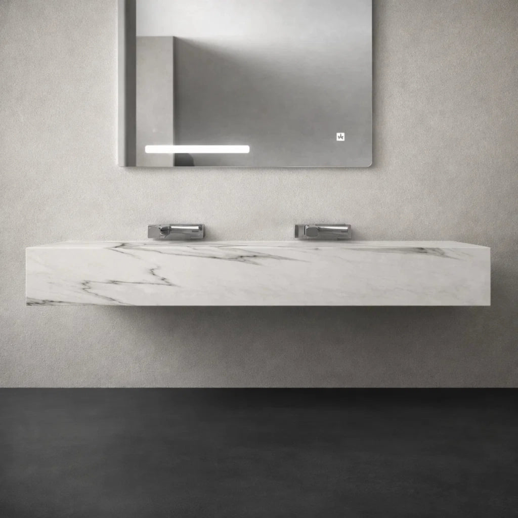 Lavabo consolle sospeso modello freya in artificial stone bianco venato *** finitura- bianco, confezione 1
