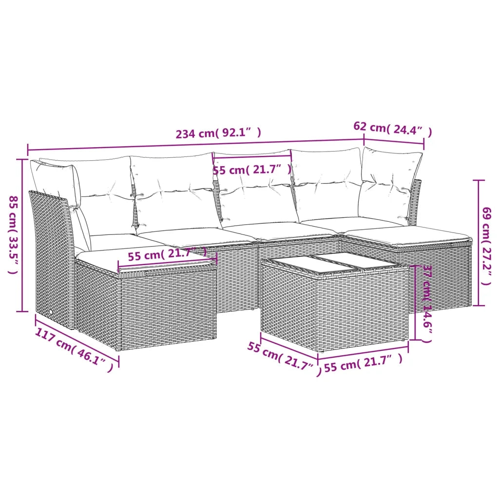 Set Divani da Giardino 7 pz con Cuscini Grigio in Polyrattan
