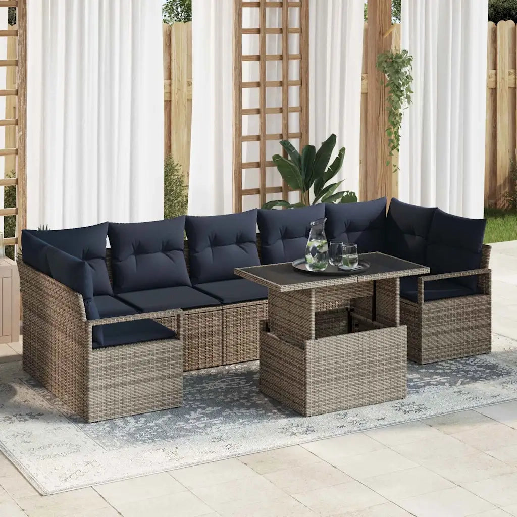 Set Divano da Giardino 8 pcs grigio e blu navy polyrattan 3348781