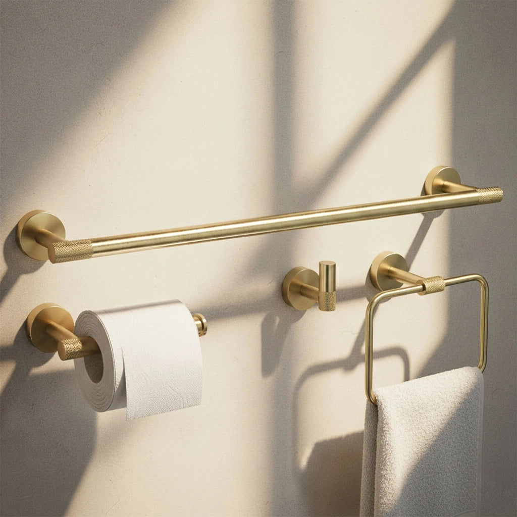 Set Accessori Da Bagno Grid Brush Gold 4 Pezzi