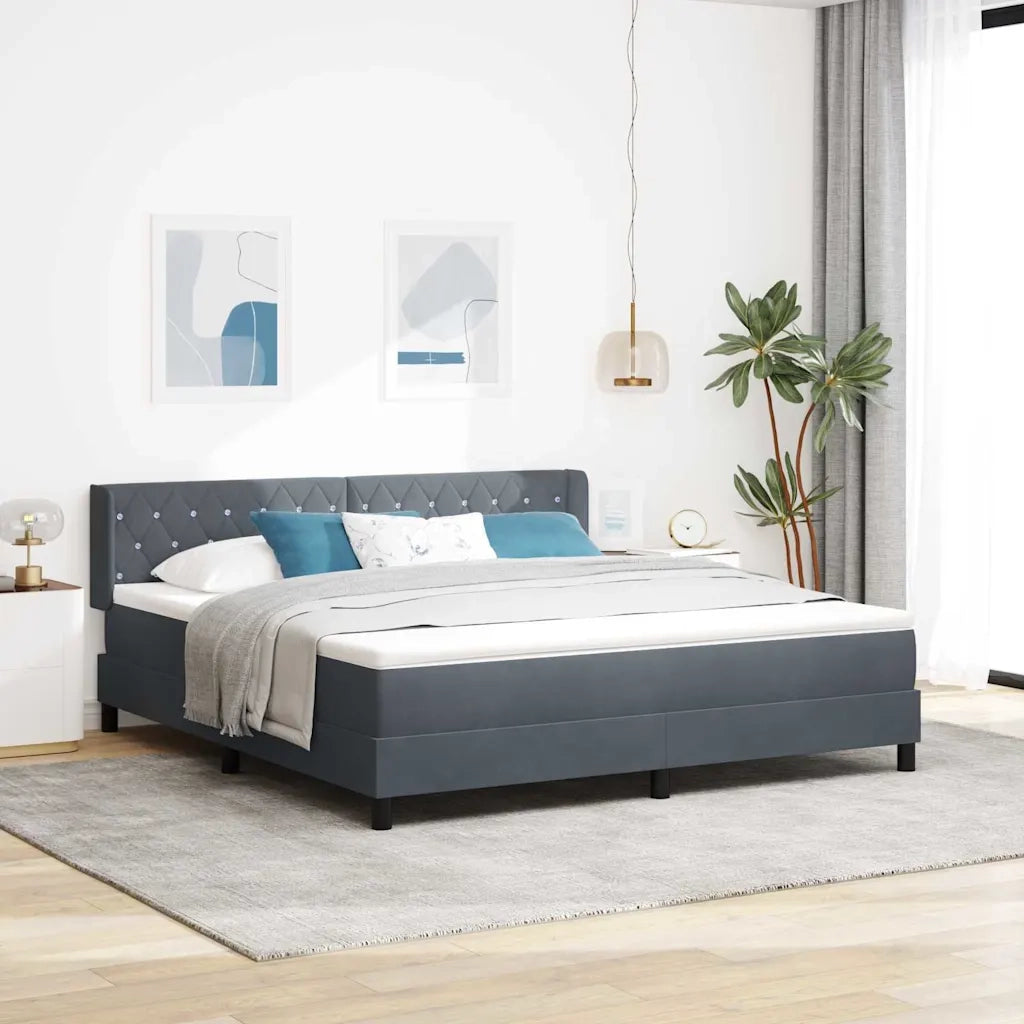Letto a molle con testiera Grigio scuro 200 x 180 cm Poliestere