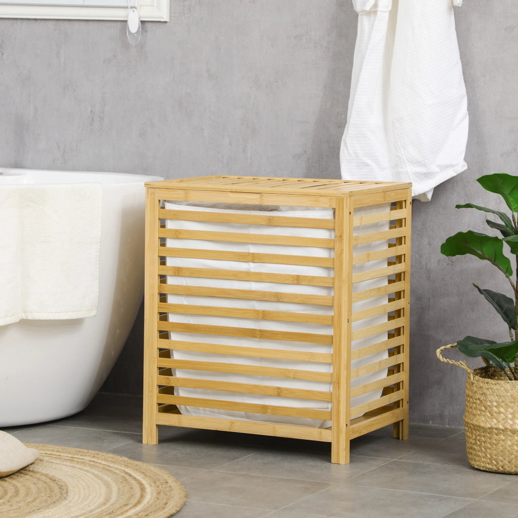 Cesto Portabiancheria Bamb¨´ ¨C Xylo ¨C 55L con 2 Manici e Sacca Rimovibile 50x36x60cm Naturale