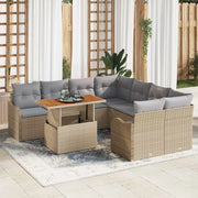 Set Divano da Giardino 9 pcs Beige Poly Rattan