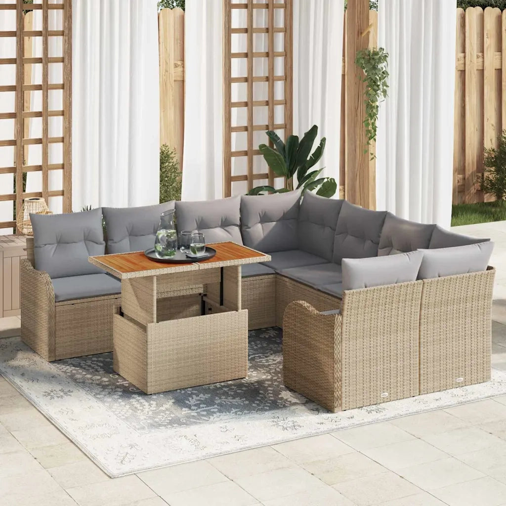 Set Divano da Giardino 9 pcs Beige Poly Rattan