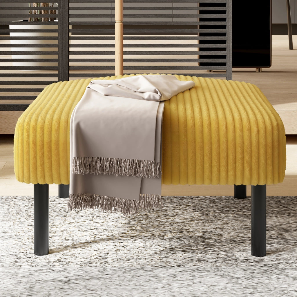 Pouf Reposapiedi in Velluto a coste con Seduta imbottita, Giallo, 56 × 51 × 39 cm