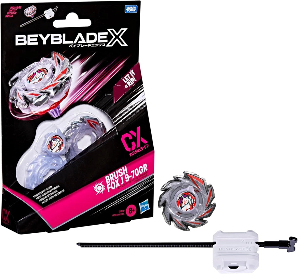 Beyblade X, Set Starter Pack Brush Fox J 9-70GR CX con Trottola bey di Attacco e Lanciatore,Hasbro , Eta 8+