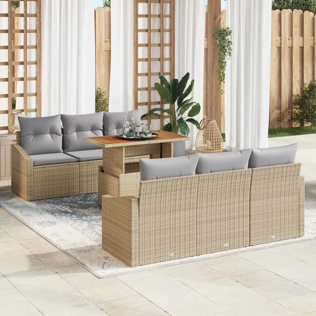 Set Divano da Giardino 7 pcs Beige Poly Rattan
