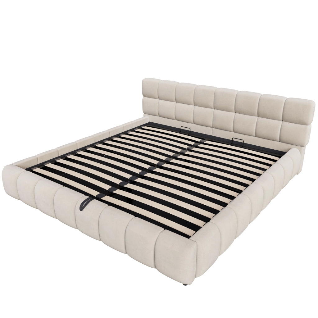 LETTO Contenitore 180x200 cm Velluto Beige con LED