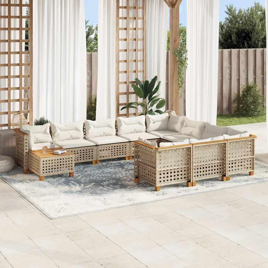 Set Divani da Giardino 11 pz con Cuscini Beige in Polyrattan