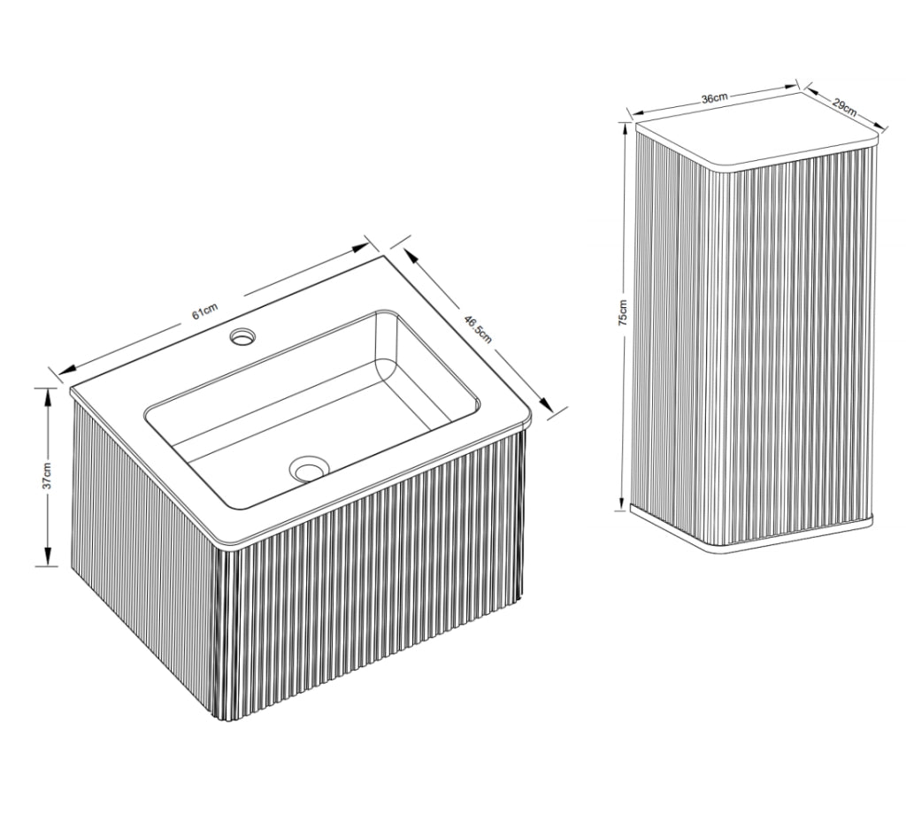 Set mobili da bagno sospeso con mobile lavabo e colonna, MDF bianco