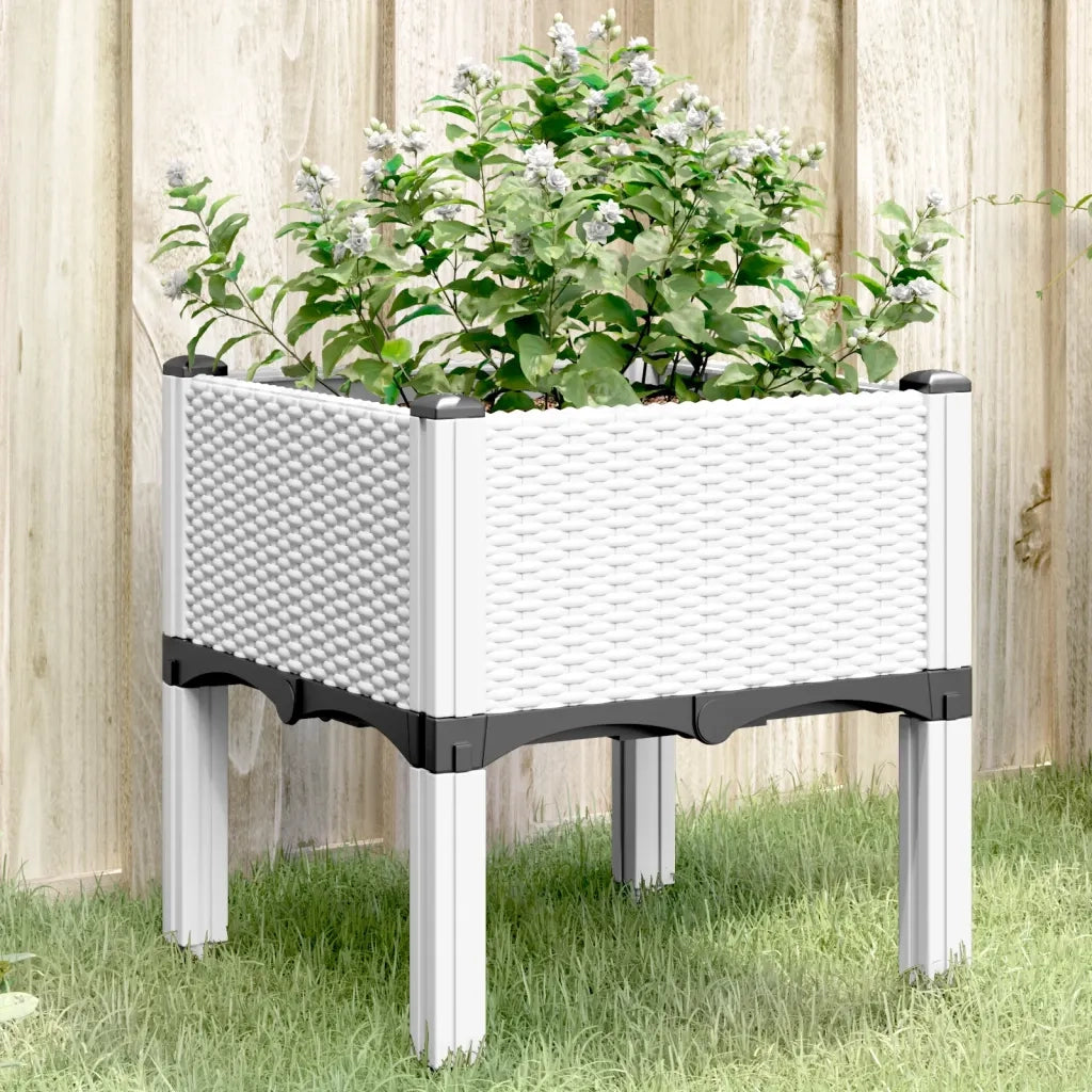 Fioriera | Cassetta per fiori | Vaso da Giardino con Gambe Bianco 40x40x42 cm in PP