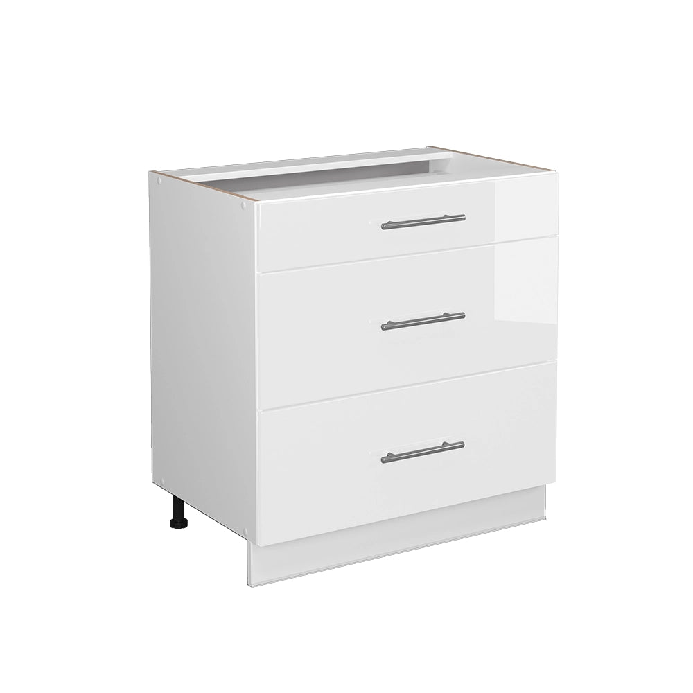 Vicco Mobiletto base per cucina Bianco lucido/Bianco 80 cm con 3 cassetti, senza piano di lavoro
