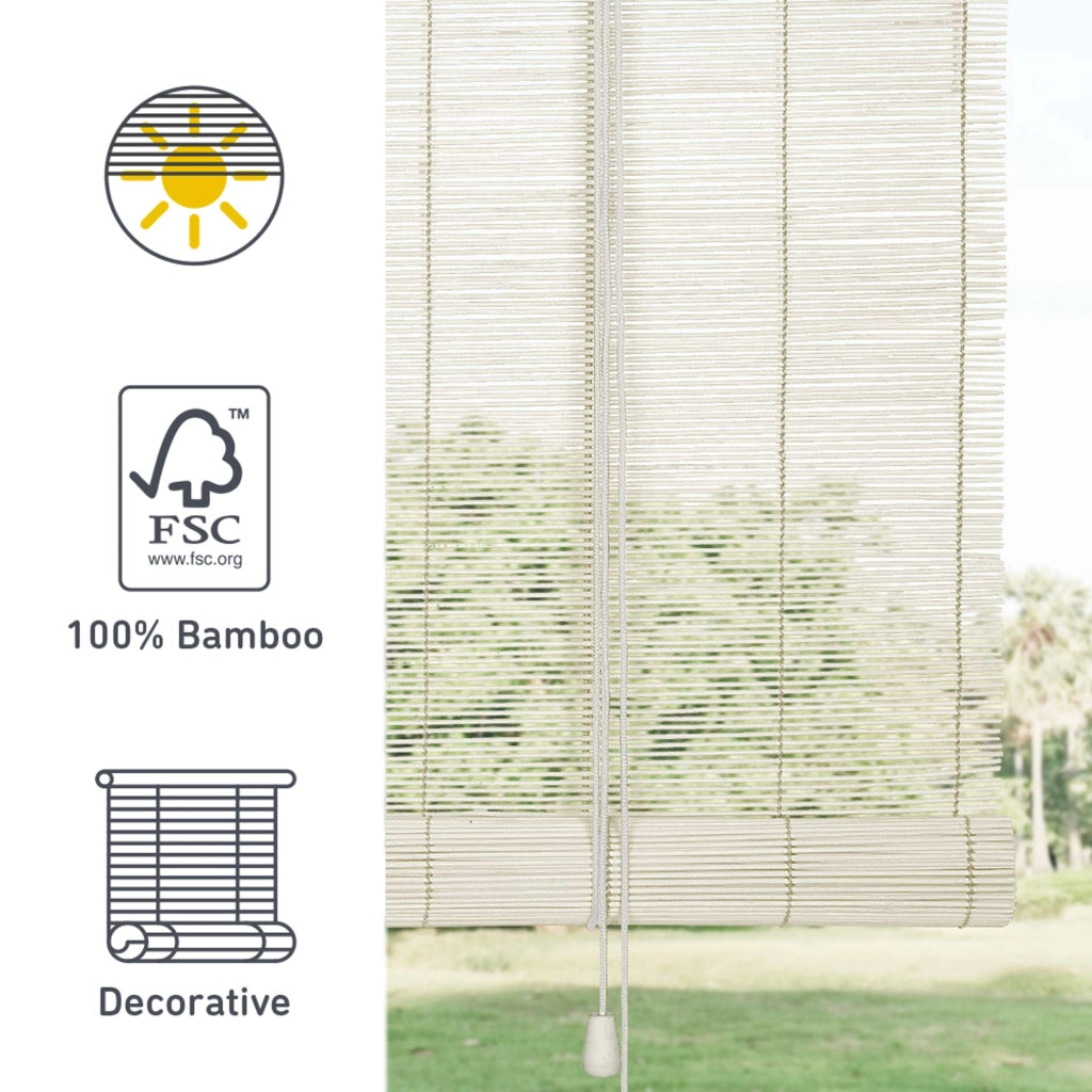 Tenda a rullo oscurante in bamboo naturale Bianco 150x175 cm