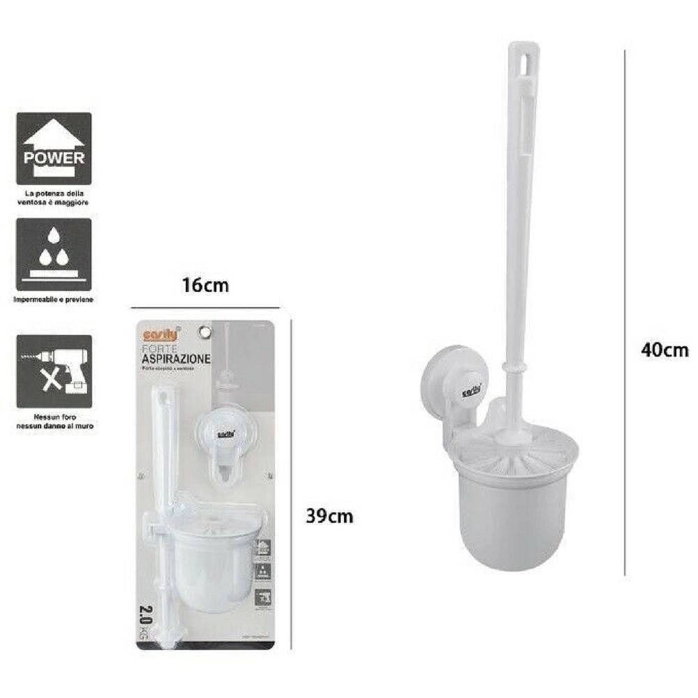 Trade Shop - Porta Scopino Wc A Parete Con Ventosa Scopino Bianco Accessori Da Bagno 59548 -