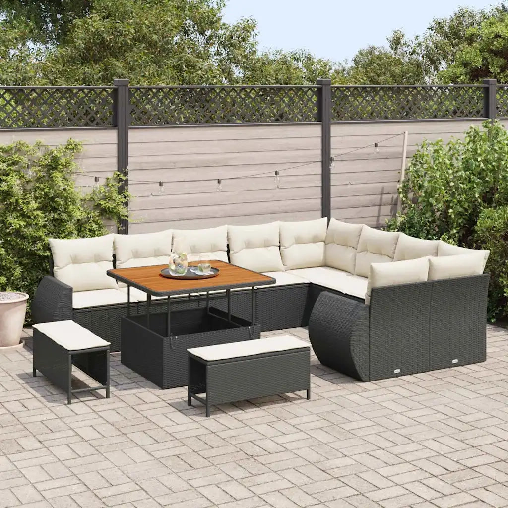 Set Divano da Giardino con cuscino 12 pcs Nero e crema 3363855