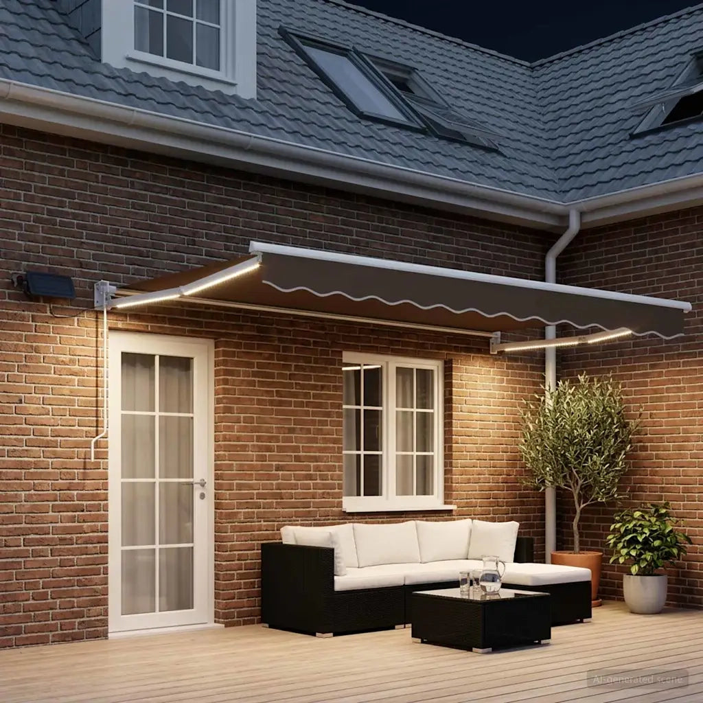 Tenda retrattile manuale con LED Tortora 3426359