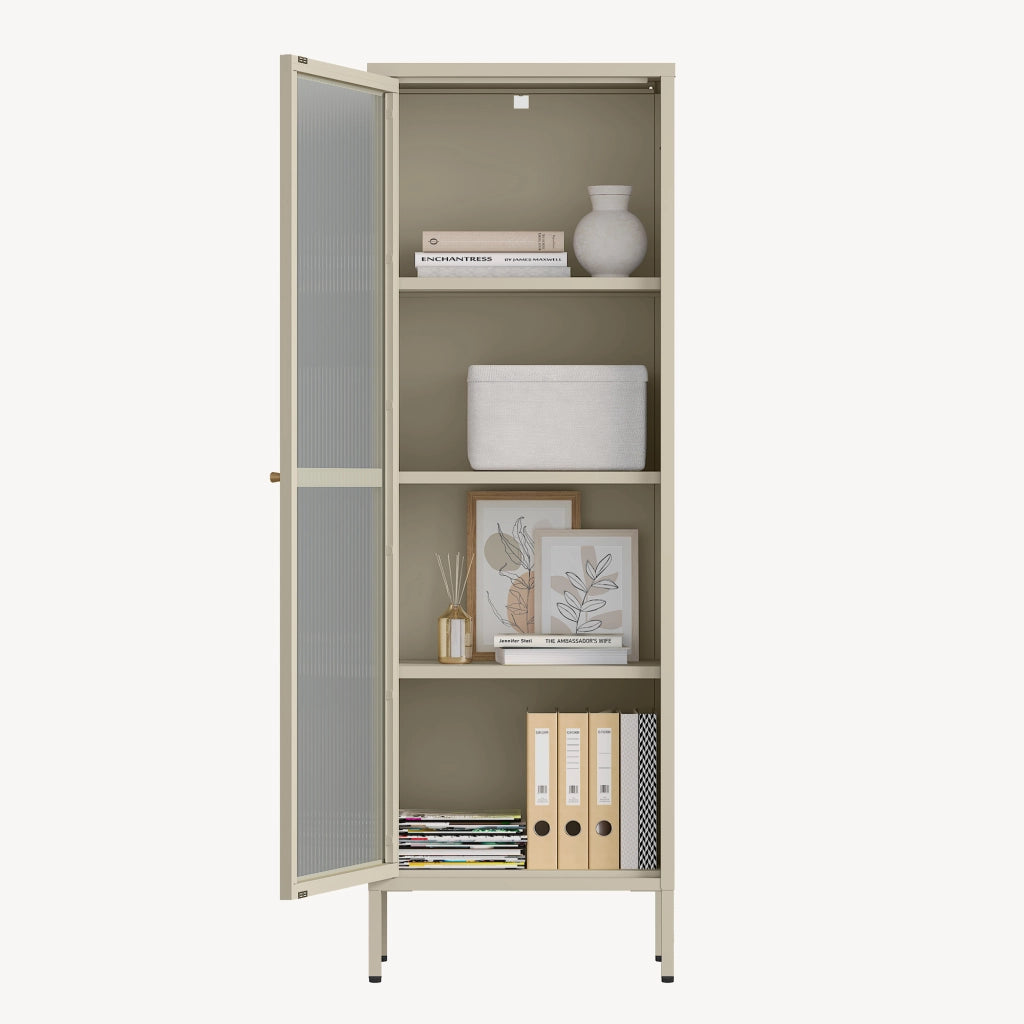 Armadio a Vetrata Säkylä con 4 Scomparti 150 x 50 x 35 cm in Acciaio - Color Cammello [en.casa]
