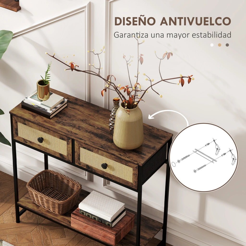 Consola in legno con 2 cassetti ¨C zephmum ¨C 80x30x75 cm marrone