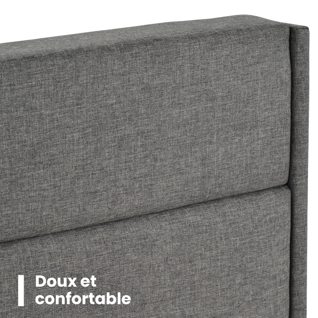 OKWISH Letto Singolo 90×200 cm con Testiera Imbottita e Doghe, senza Materasso, in Lino - Grigio Scuro
