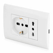 Placca Placchetta 2 Posti Completa 1 Presa Bipasso e 1 Presa Schuko LK40-3