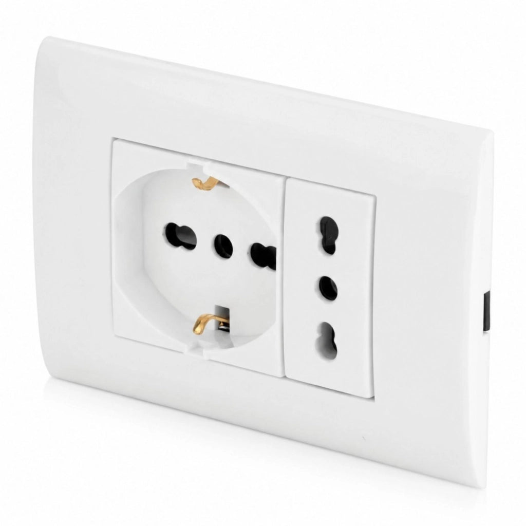 Placca Placchetta 2 Posti Completa 1 Presa Bipasso e 1 Presa Schuko LK40-3