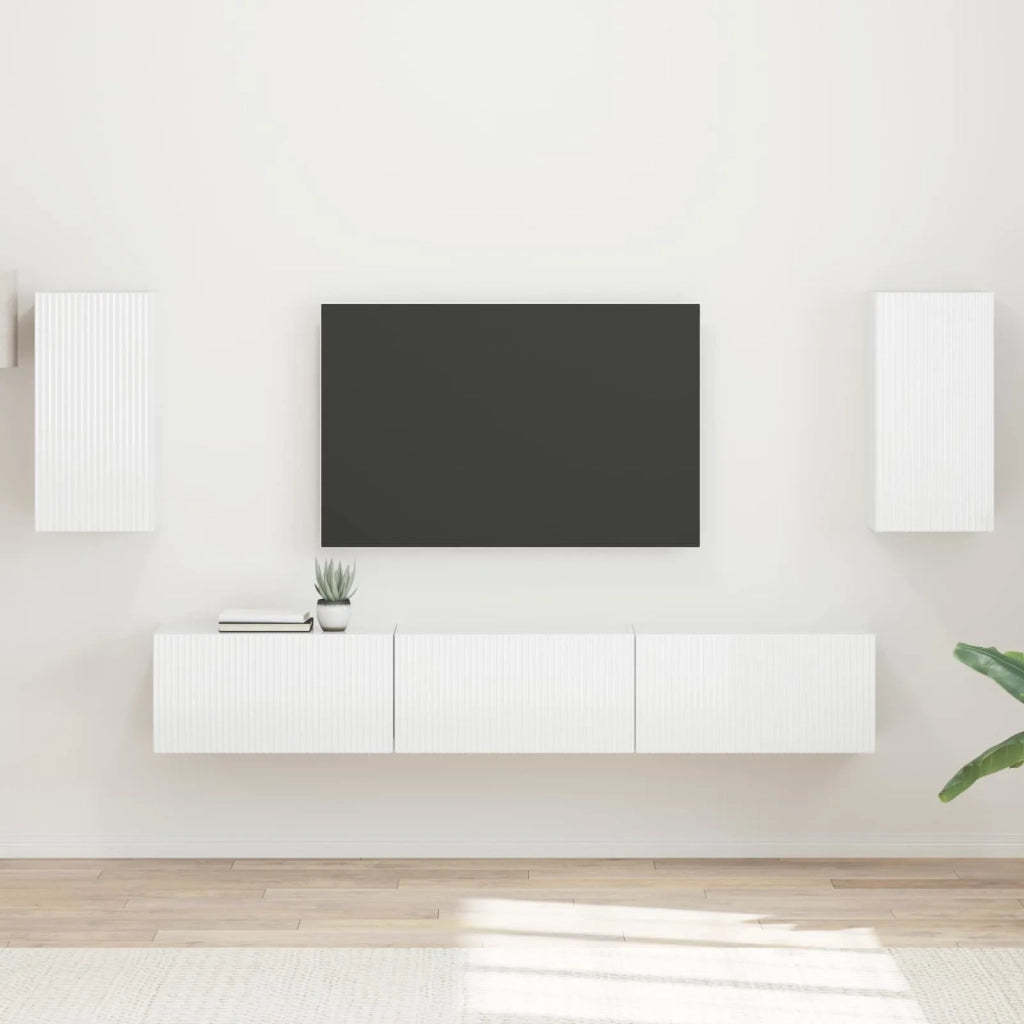 Set mobile TV 5 pz | Armadietto TV | Mobile Porta TV Bianco Lucido Legno multistrato