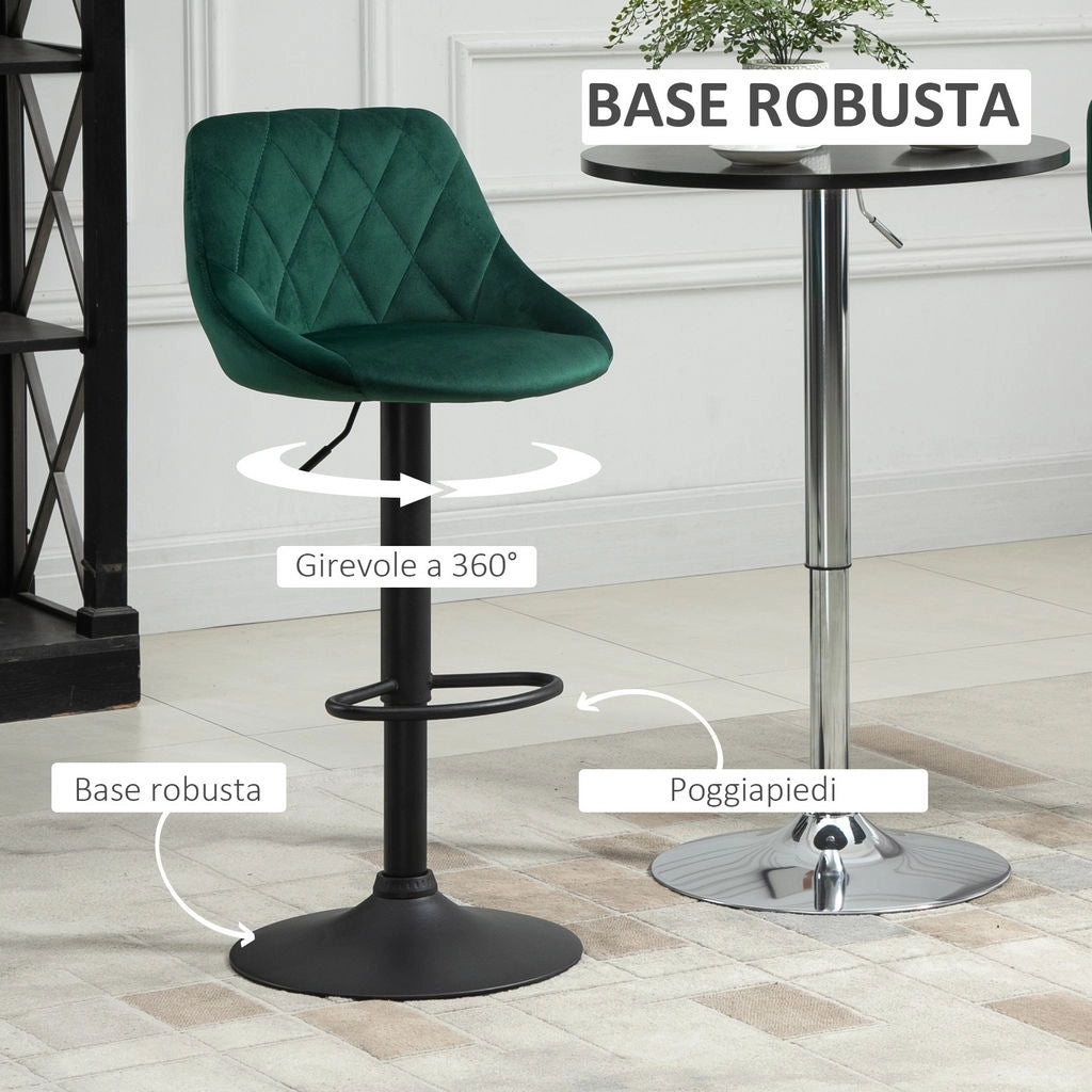 SET 2 SGABELLI DA BAR CON SCHIENALE E ALTEZZA REGOLABILE INDUSTRIAL VERDE