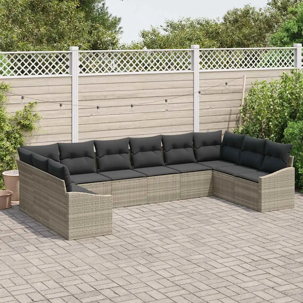 Set Divano da Giardino 10 pcs Grigio chiaro polyrattan