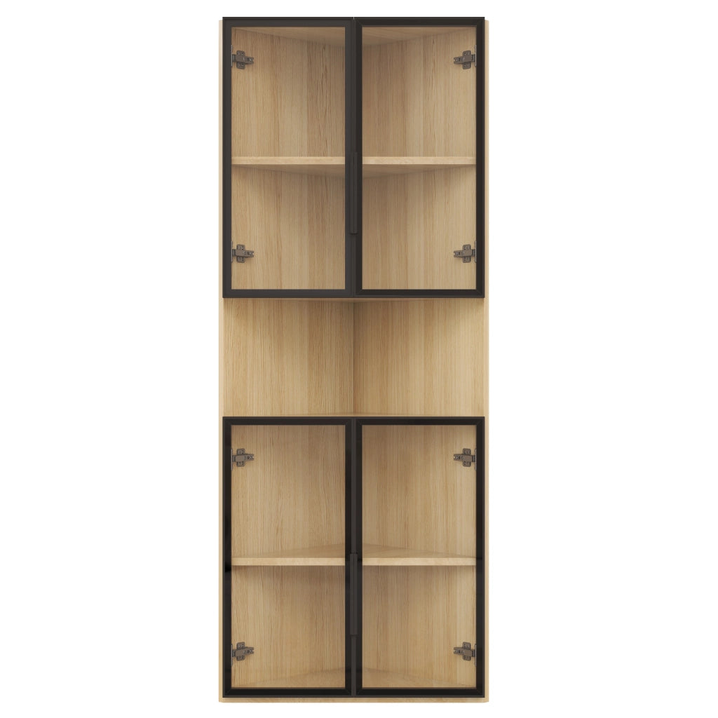 Vetrina, mobile angolare, ante in vetro, illuminazione a LED, 62x32x160 cm, colore legno naturale