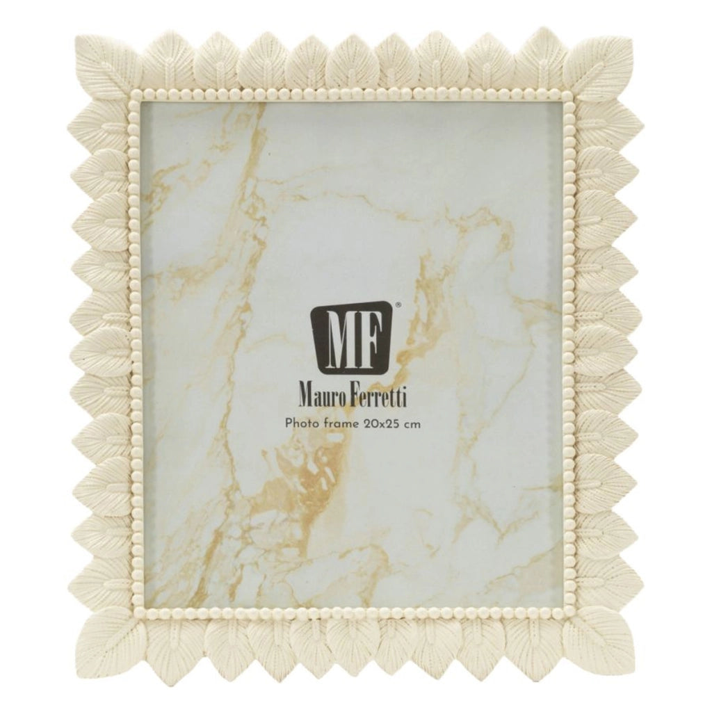 Cornice portafoto Light Leaf in resina crema con foglie 20x25