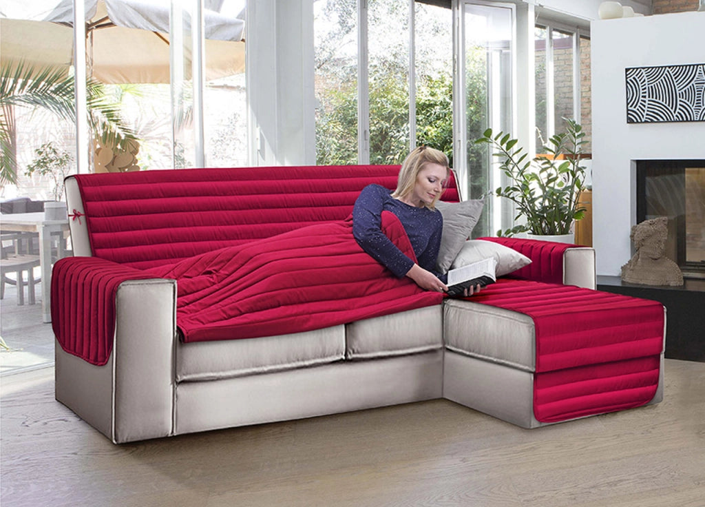 Copridivano Trapuntato Per Divani Con Penisola Modello Simpaty Colore Panna - 240 cm - Panna