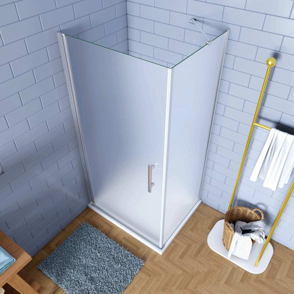 195cm Box Doccia Angolare Porta Battente con Parete Fissa 70x80cm in Vetro Satinato 6mm Anticalcare Irreversibile