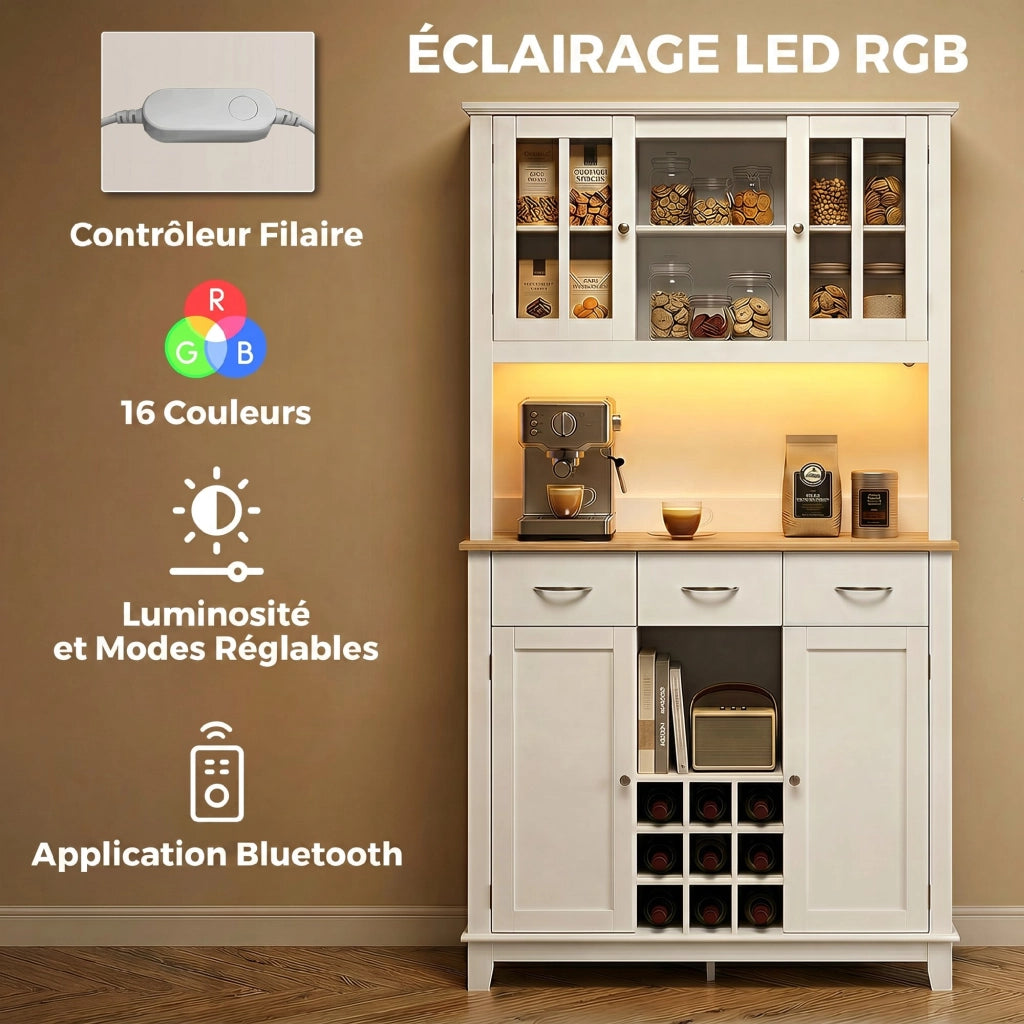 Buffet cucina con illuminazione LED ¨C zephmum ¨C bianco, vetro, ante, cassetti